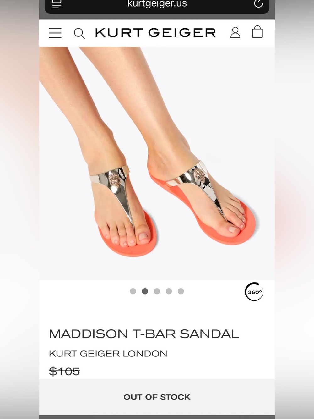Women’s Kurt Geiger Maddison T-Bar Sandal in Orange and Gold